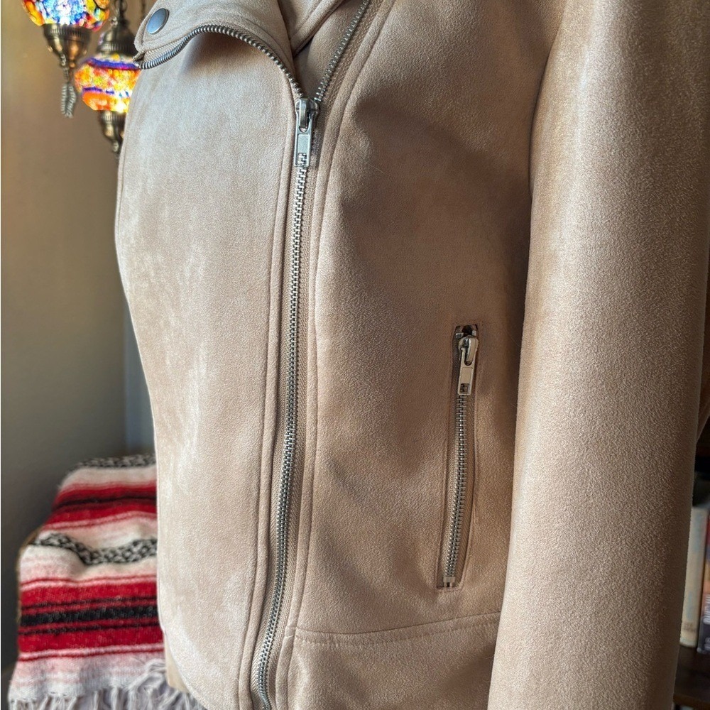 BB Dakota by Steve Madden XL Moto‎ Faux Suede Jacket in Taupe Beige - Picture 5 of 13